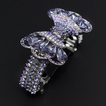 LUX Czech Rhinestone & Zircon Ponytail Barrette Bow Lilac